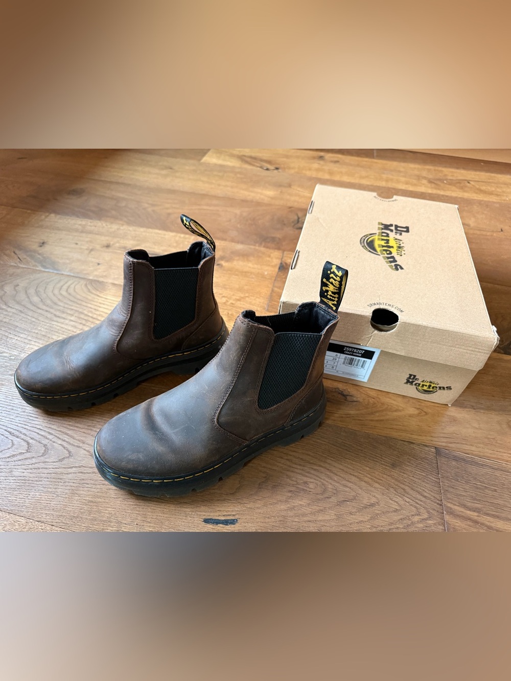 Pristine Dr. Martens Embury Ankle Boots in Dark Brown Crazy Horse Leather